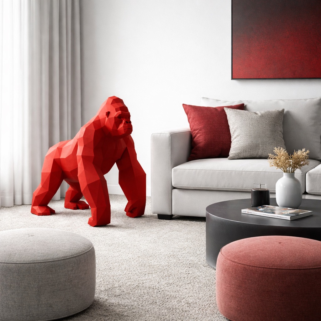 Полигональная скульптура «Красная горилла»