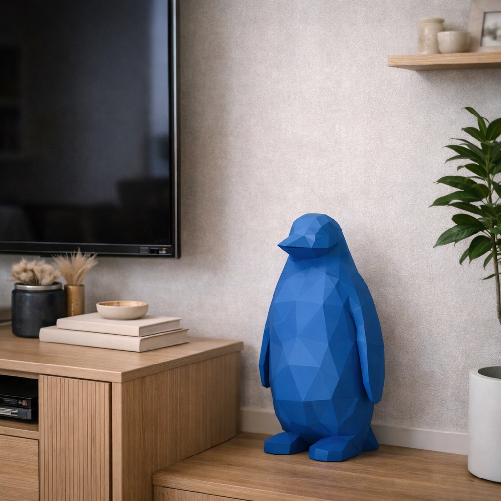 Полигональная скульптура «Синий пингвин»
