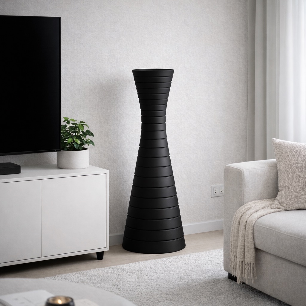 Высокая матовая напольная ваза со спиральным рельефом