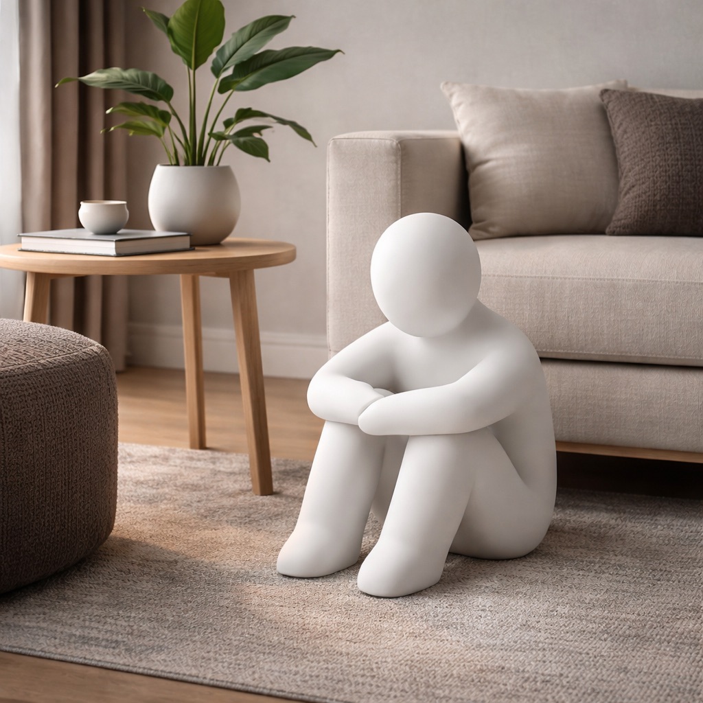 Скульптура сидящего человека в минималистичном стиле