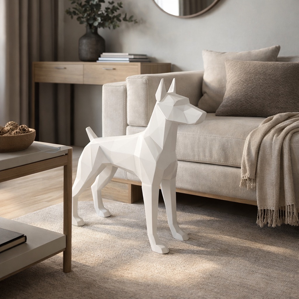 Скульптура собаки в стиле low‑poly